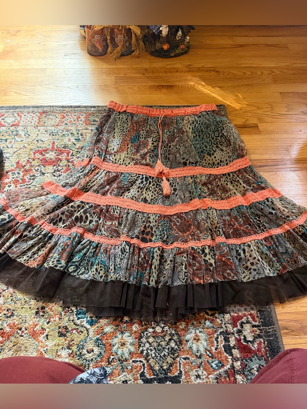 Y2K colorful leopard midi skirt